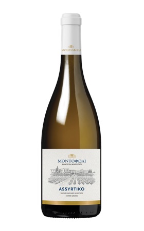 a burgundy type bottle of Montofoli Assyrtiko 2023 white wine of 75cl